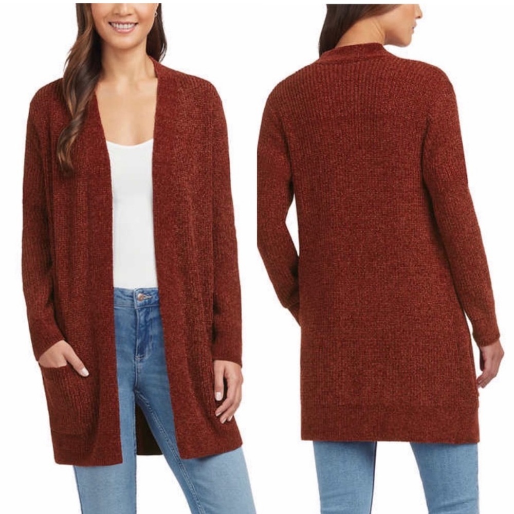 Women’s Long Cardigan Matty M Chenille Sweater w/ Pockets Size M, L, XL, XXL Red